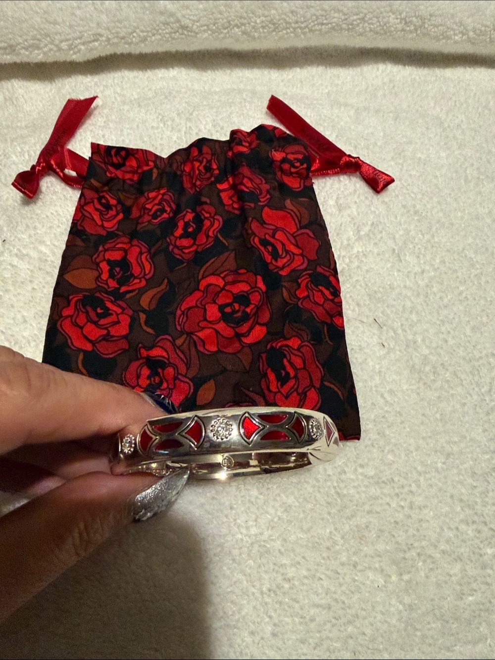 Brighton Silver Tone Bracelet with Red Inlay